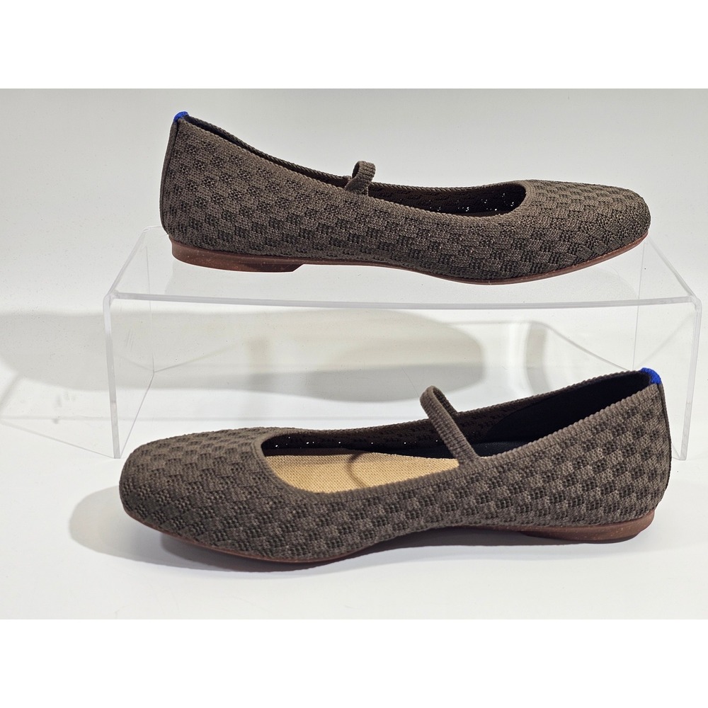 Rothy's The Mary Jane Women 8.5 Brown Checkerboard Knit Square Toe Flat Shoes - Picture 2 of 7